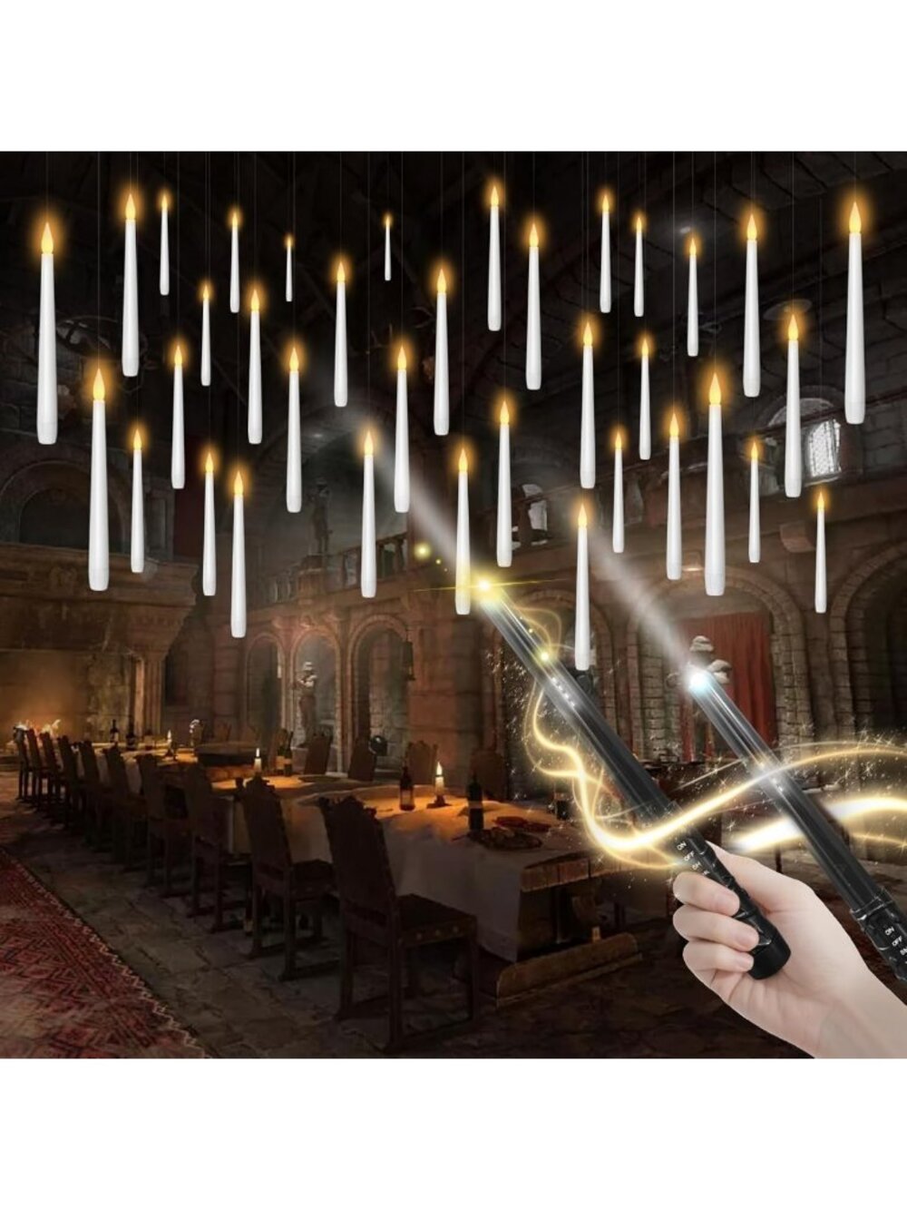 36 Pcs Flameless Floating LED Taper Candles with Remote - Perfect for Halloween